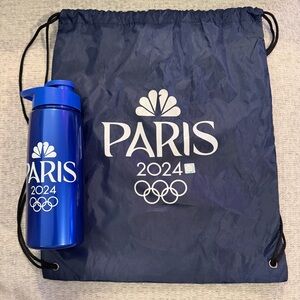 Olympics Paris 2024 Blue Drawstring Bag and water bottle